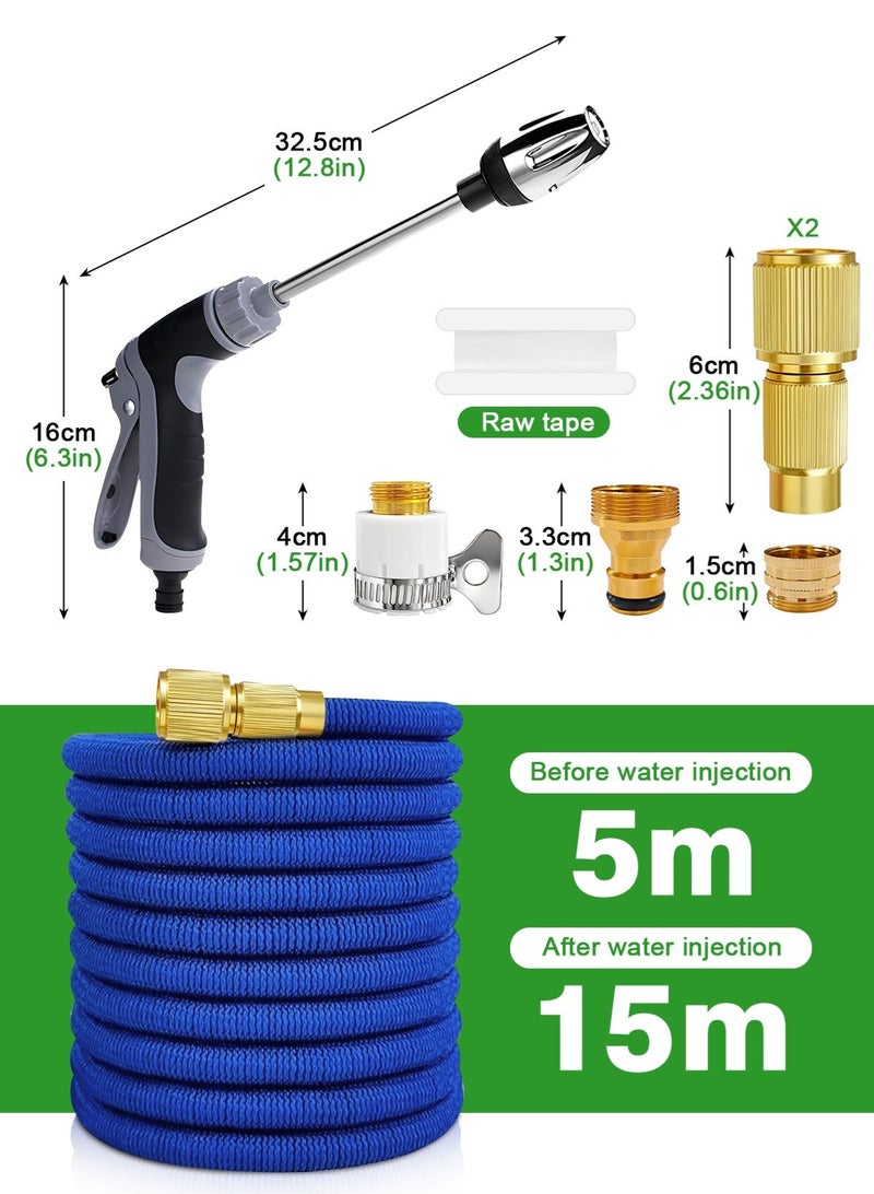 هومار كيت خرطوم حديقة بطول 50 قدمًا، خرطوم حديقة قابل للتمدد مع فوهة بثلاثة أنماط رش، وصلات نحاسية صلبة مقاس ½ بوصة و¾ بوصة، غسالة ضغط عالي مع خرطوم قابل للتمدد خفيف الوزن ومتين من قماش 3800D مع 3 طبقات من اللاتكس، سهل التخزين - Image 4